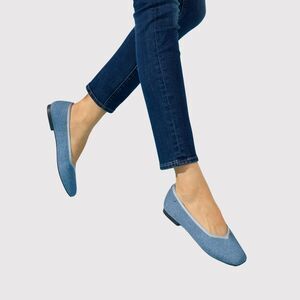 Vivaia Margot 2.0 Womens Ballet Flats Denim Blue Square V Cut Slip On 37.5 US 7